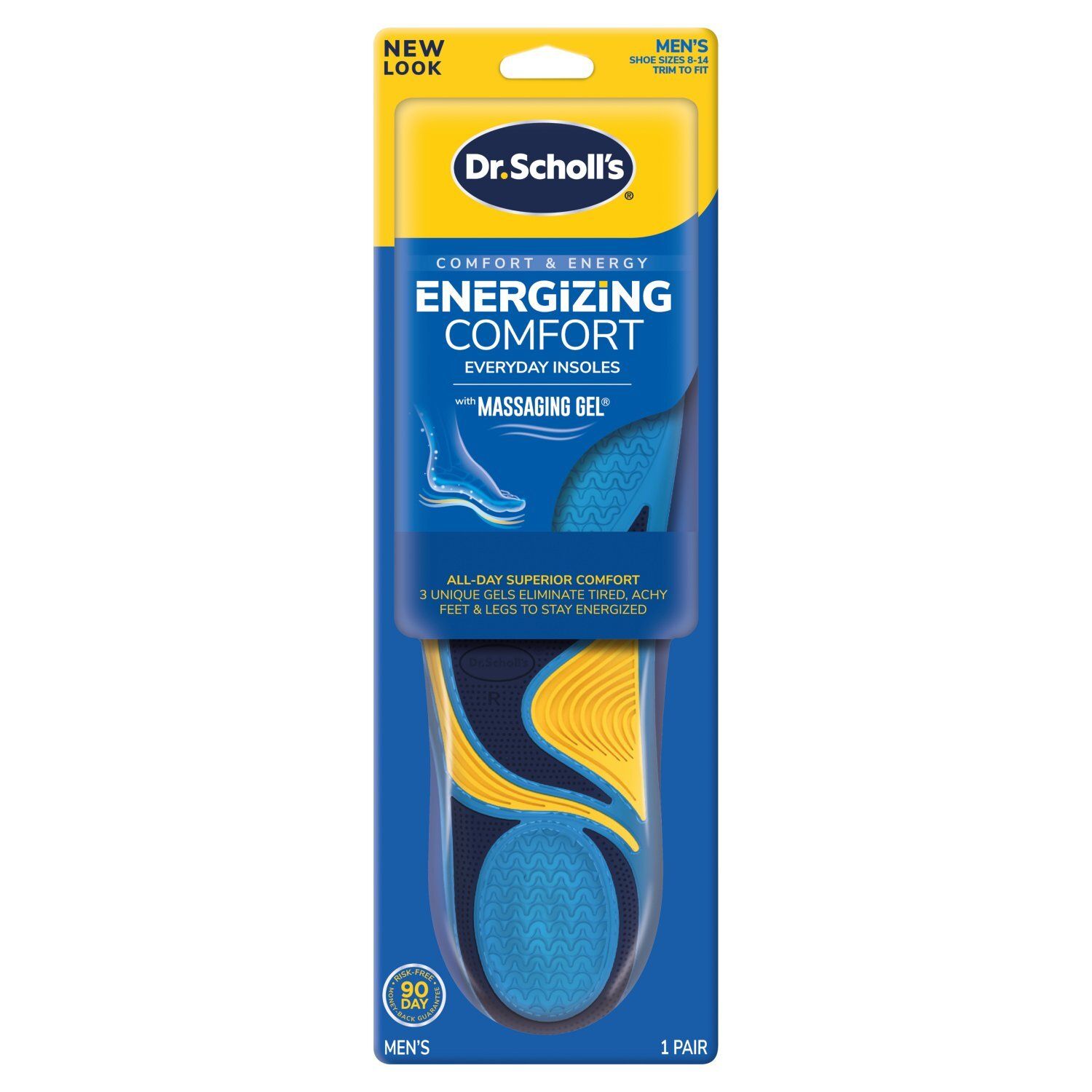 Dr. Scholl's Men's Energizing Comfort Everyday Insoles with Massaging Gel, Shoes Sizes 8-14, 1 pair