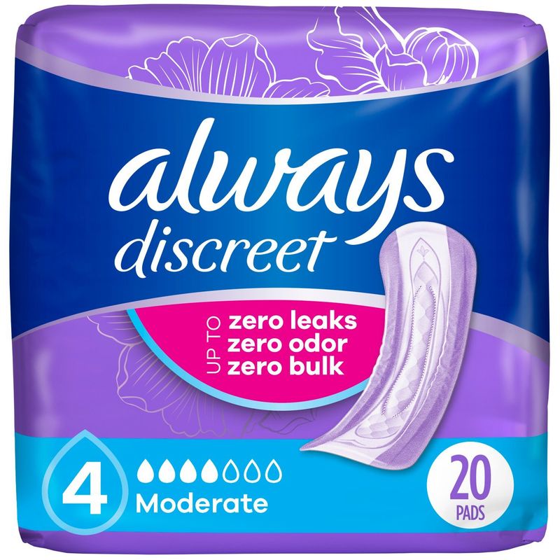 Always Discreet Moderate Pads, 20 count