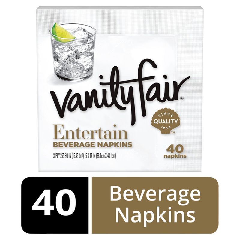 Vanity Fair® Entertain Beverage Napkins, White Naokins, 40 Count