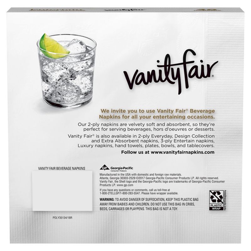 Vanity Fair® Entertain Beverage Napkins, White Naokins, 40 Count