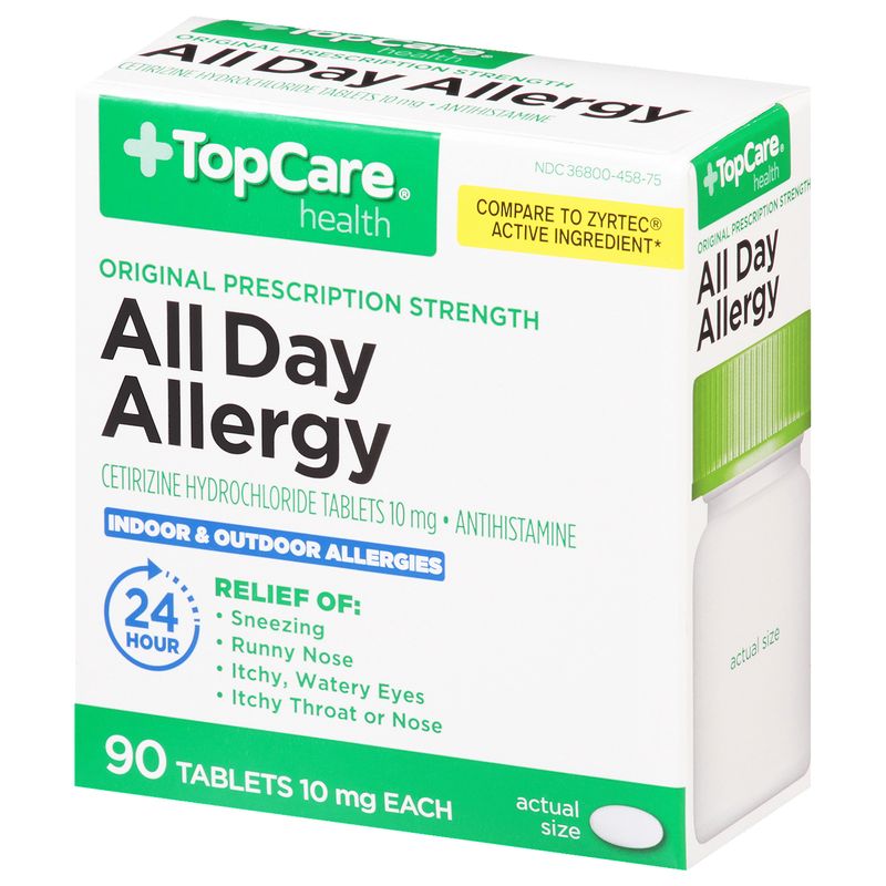TopCare Cetirizine All Day Allergy Relief 10mg Tablets, 90 each