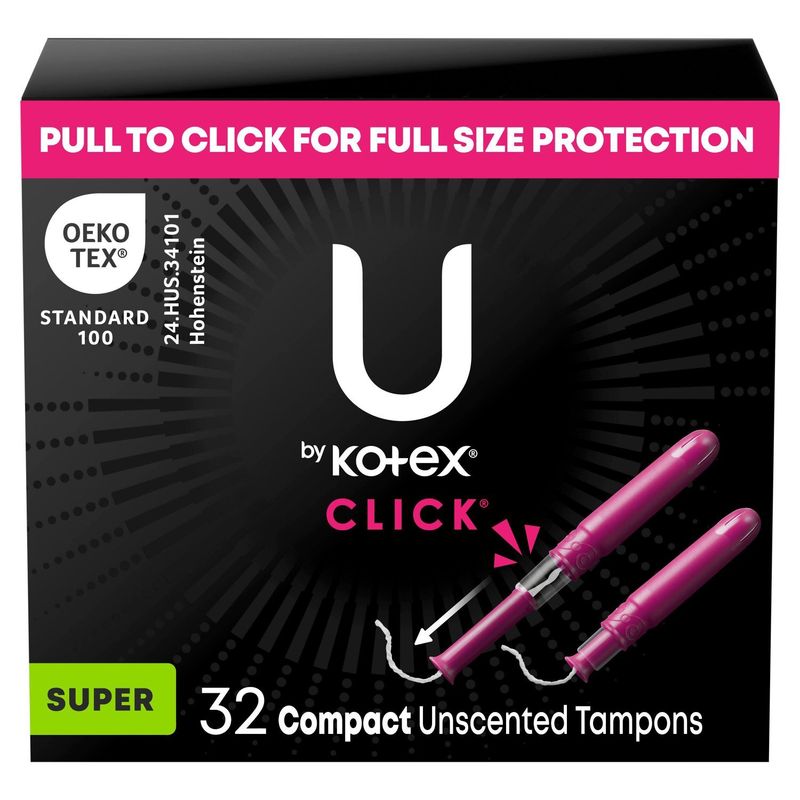 U by Kotex Click Super Compact Unscented Tampons, 32 count