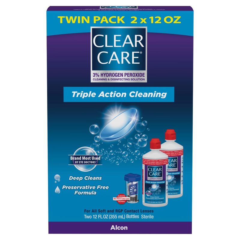 Clear Care Triple Action Cleaning &amp; Disinfectant Solution Twin Pack, 12 fl oz, 2 count