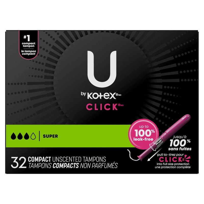 U by Kotex Click Super Compact Unscented Tampons, 32 count