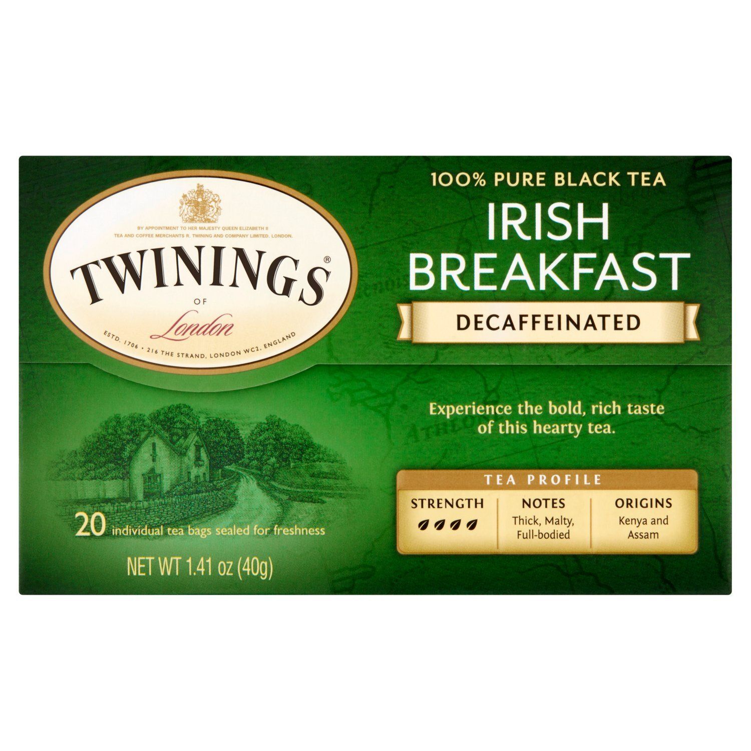 Twinings Decaffeinated Irish Breakfast Pure Black Tea Bags, 20 count, 1.41 oz