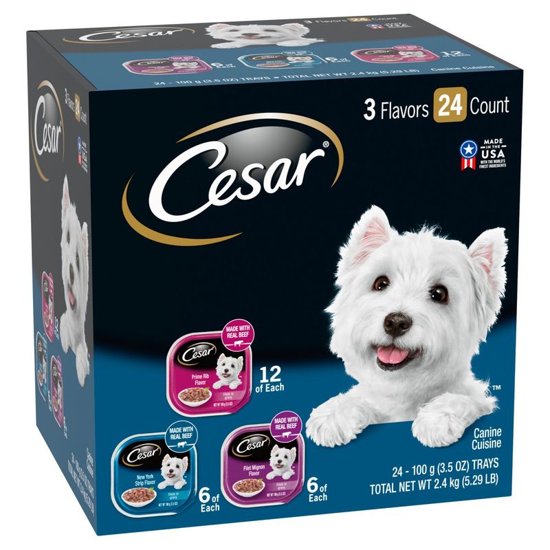 CESAR Adult Wet Dog Food Filets in Gravy Variety, Filet, New York Strip, Prime Rib, (24) 3.5 oz.