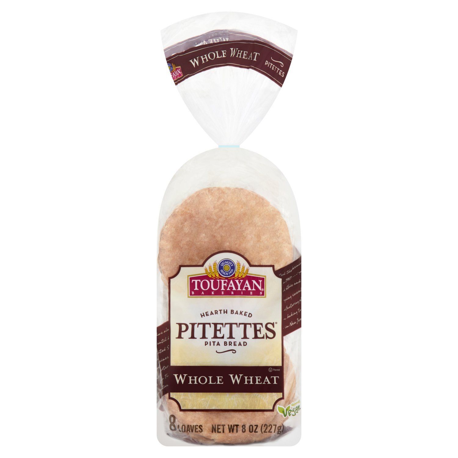 Toufayan Bakeries Pitettes Hearth Baked Whole Wheat Pita Bread, 8 count, 8 oz