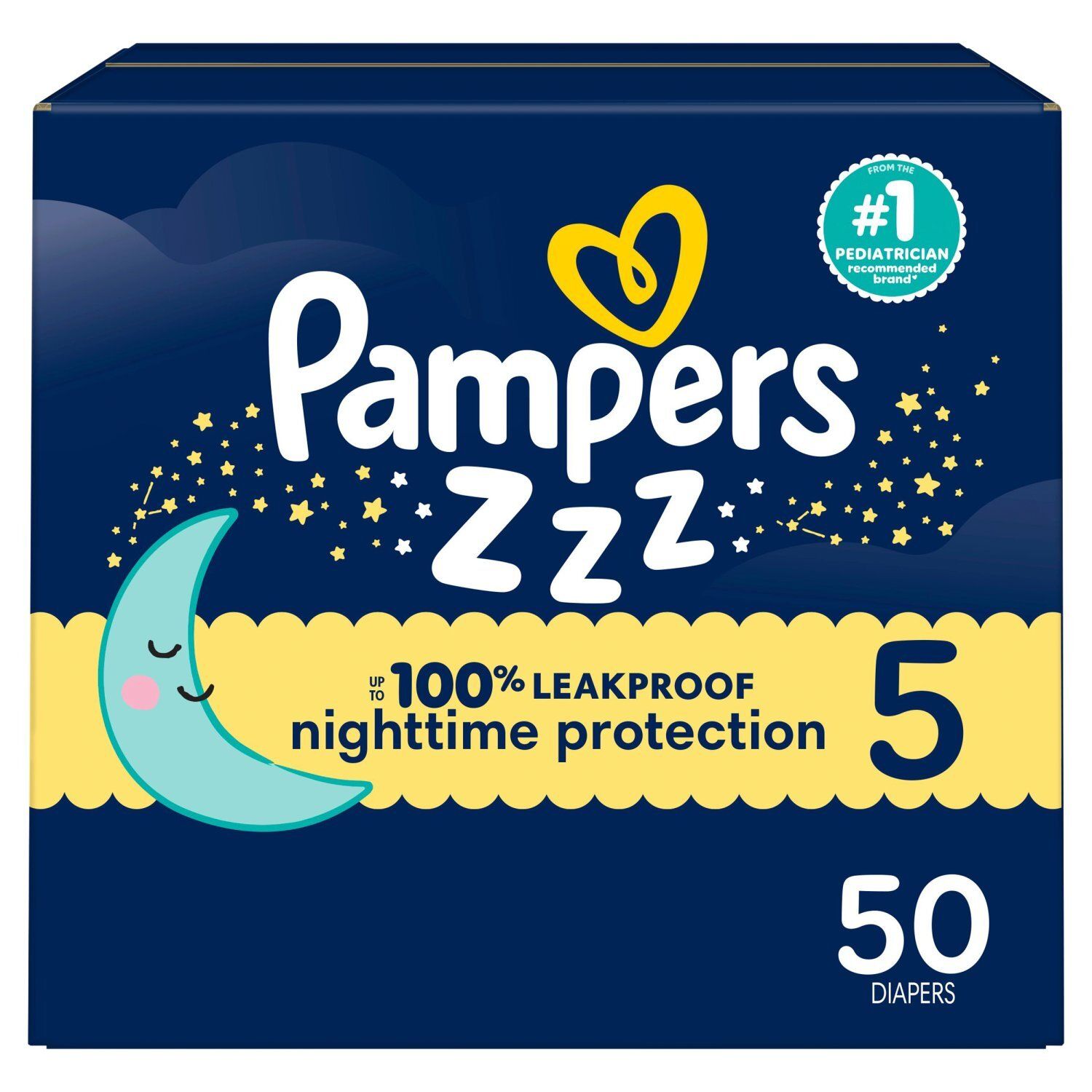 Pampers ZZZ Nighttime Protection Diapers, Size 5, 27+ lb, 50 count