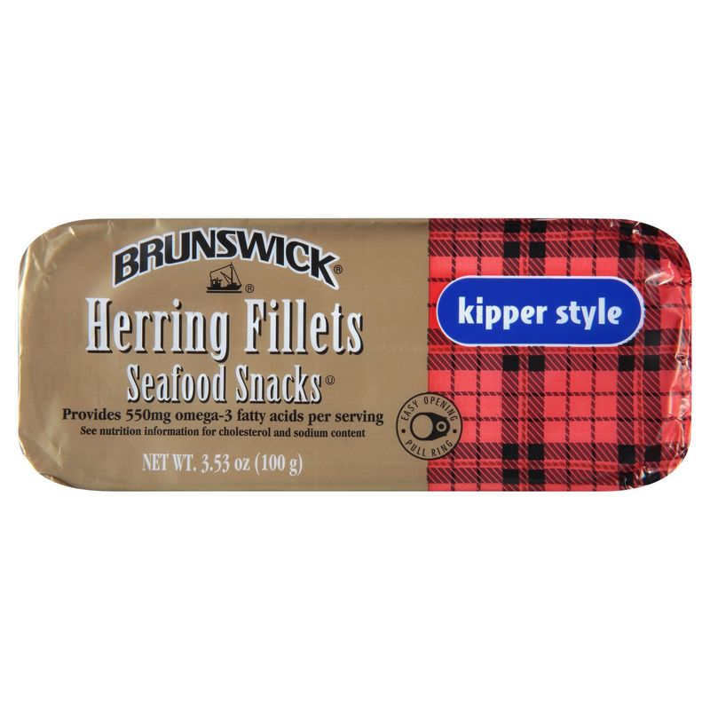 Brunswick Kipper Style Herring Fillets Seafood Snacks, 3.53 oz