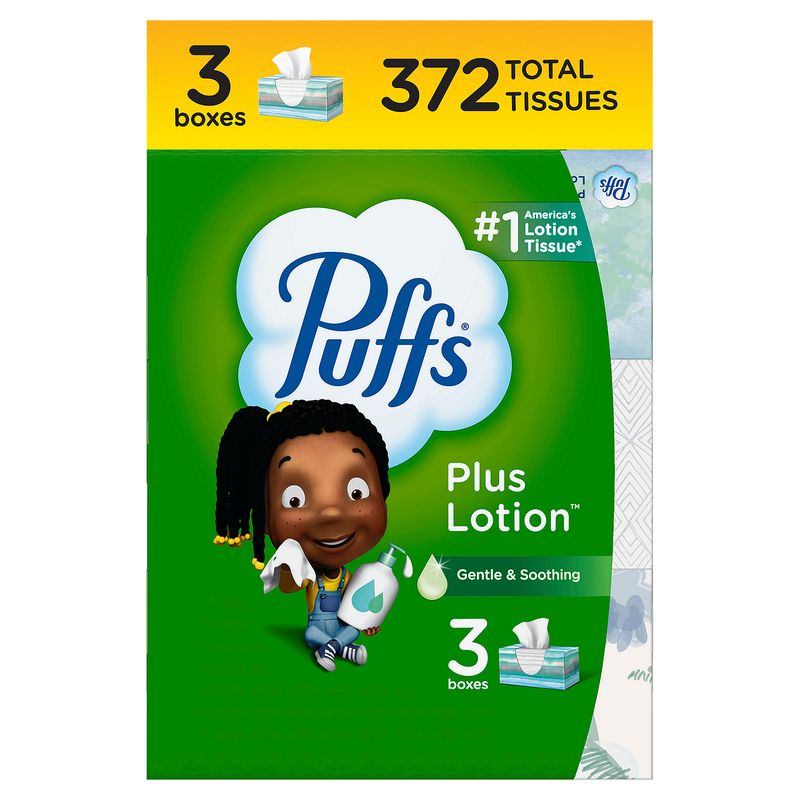 Puffs Plus Lotion Facial Tissues, 124 count, 3 pack