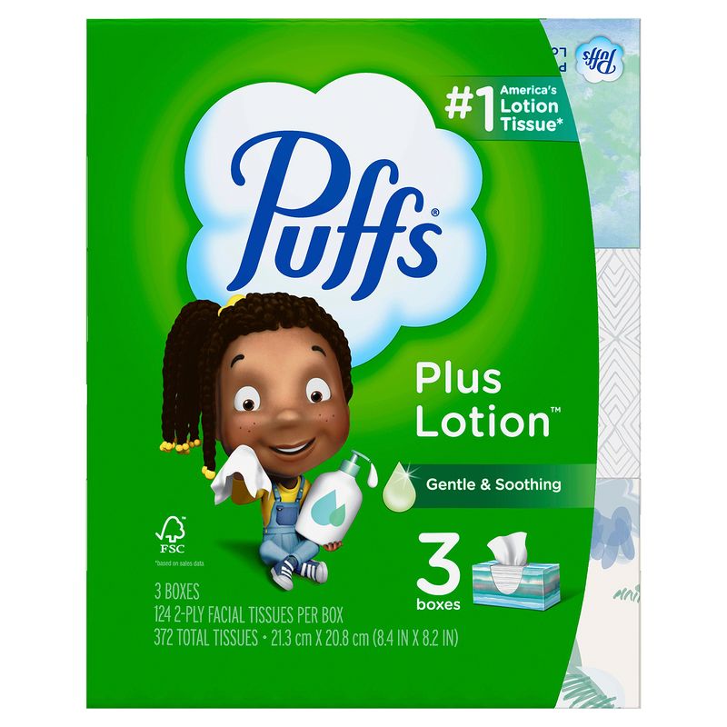 Puffs Plus Lotion Facial Tissues, 124 count, 3 pack