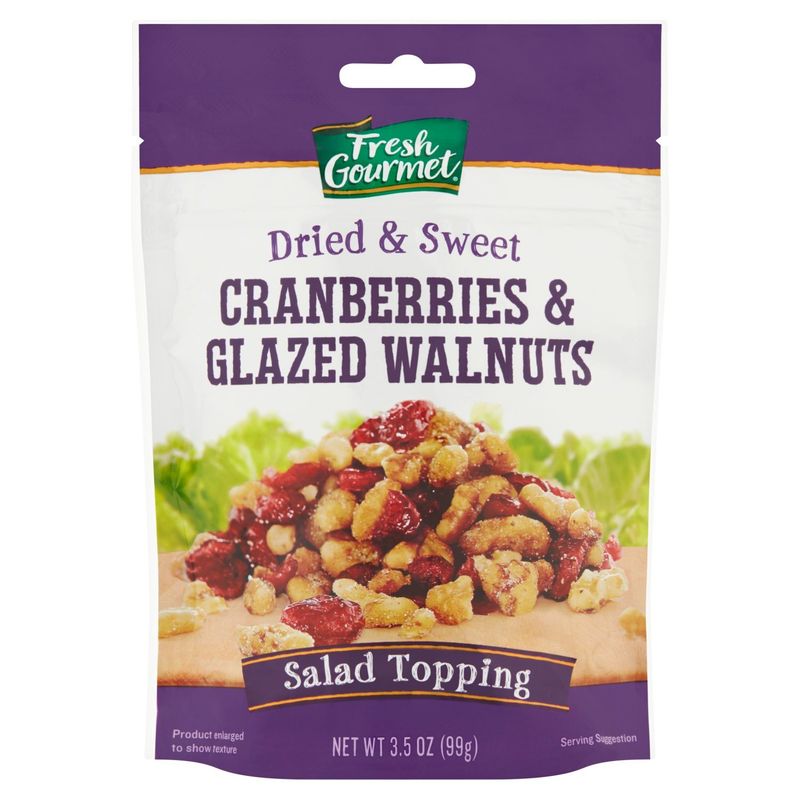Fresh Gourmet Dried &amp; Sweet Cranberries &amp; Glazed Walnuts Salad Topping, 3.5 oz