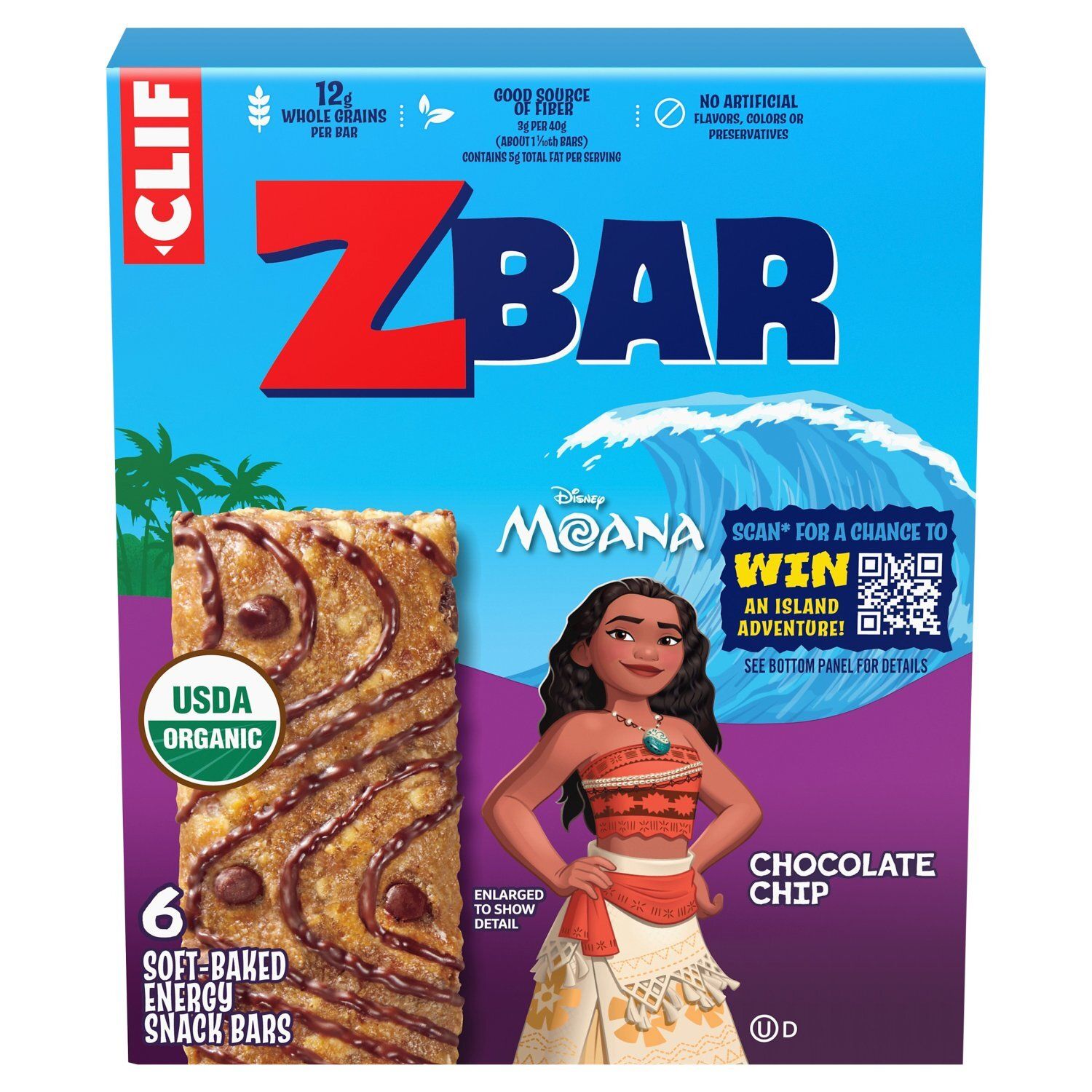 Clif ZBar Disney Moana Chocolate Chip Soft-Baked Energy Snack Bars, 1.27 oz, 6 count