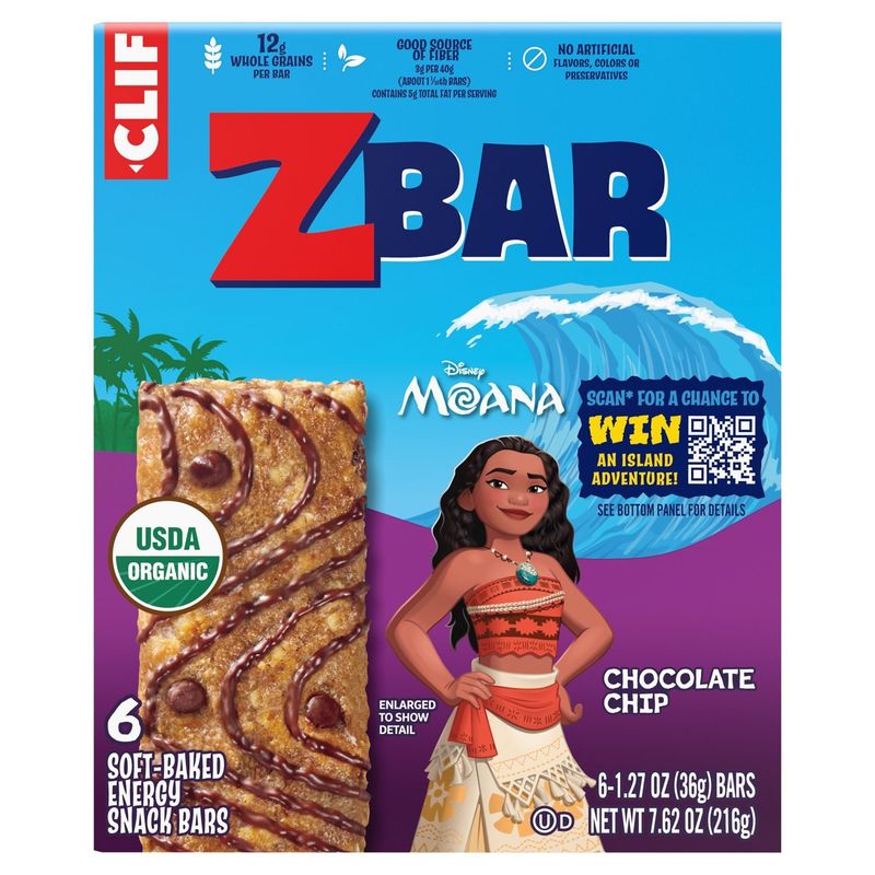 Clif ZBar Disney Moana Chocolate Chip Soft-Baked Energy Snack Bars, 1.27 oz, 6 count