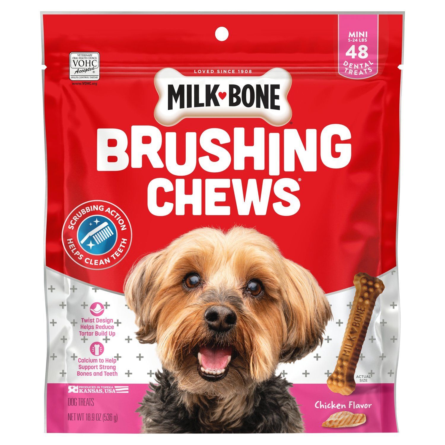 Milk-Bone Mini Brushing Chews Chicken Flavor Dog Treats, 48 count, 18.9 oz