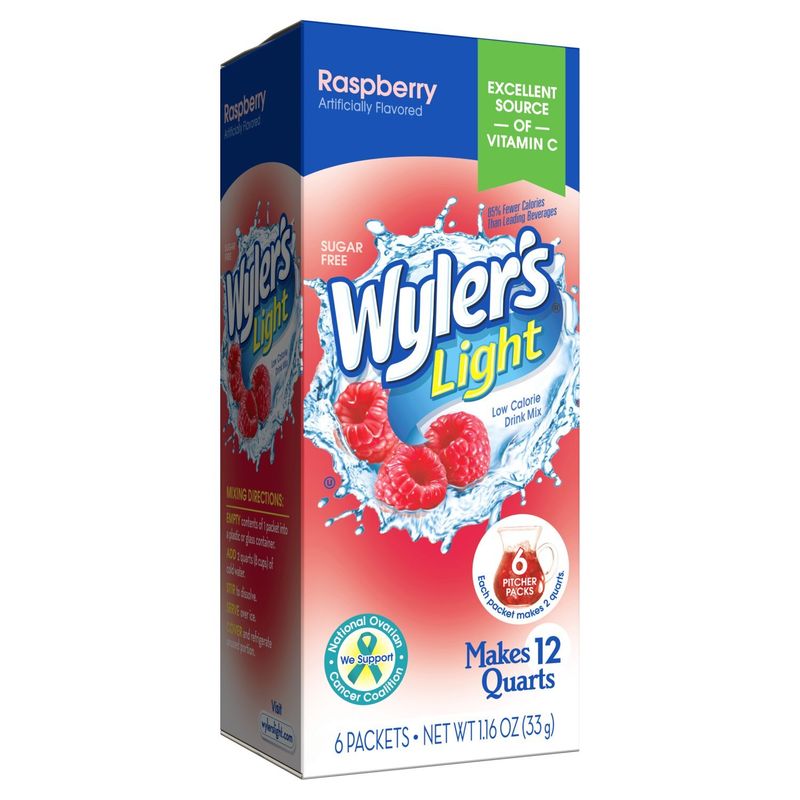 Wyler's Light Raspberry Low Calorie Drink Mix, 6 count, 1.16 oz