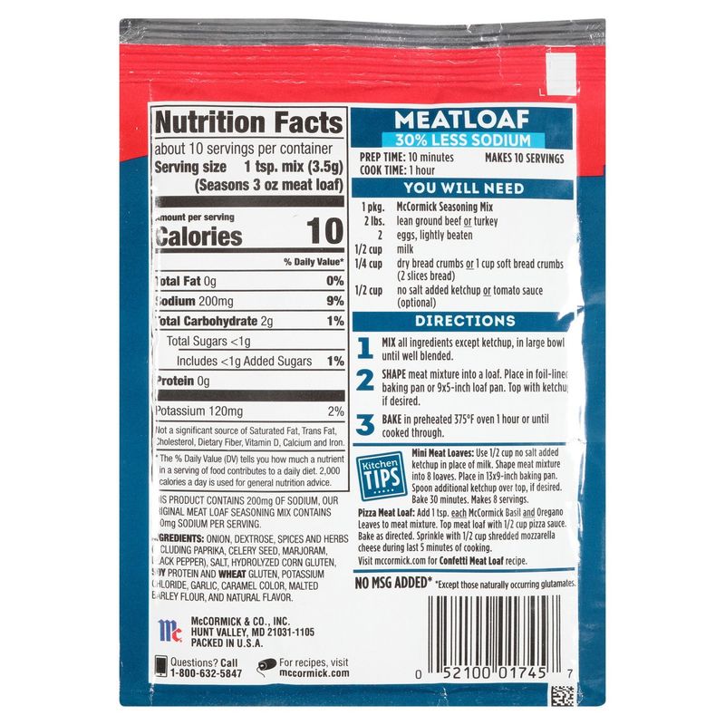 McCormick 30% Less Sodium Meat Loaf Seasoning Mix, 1.25 oz