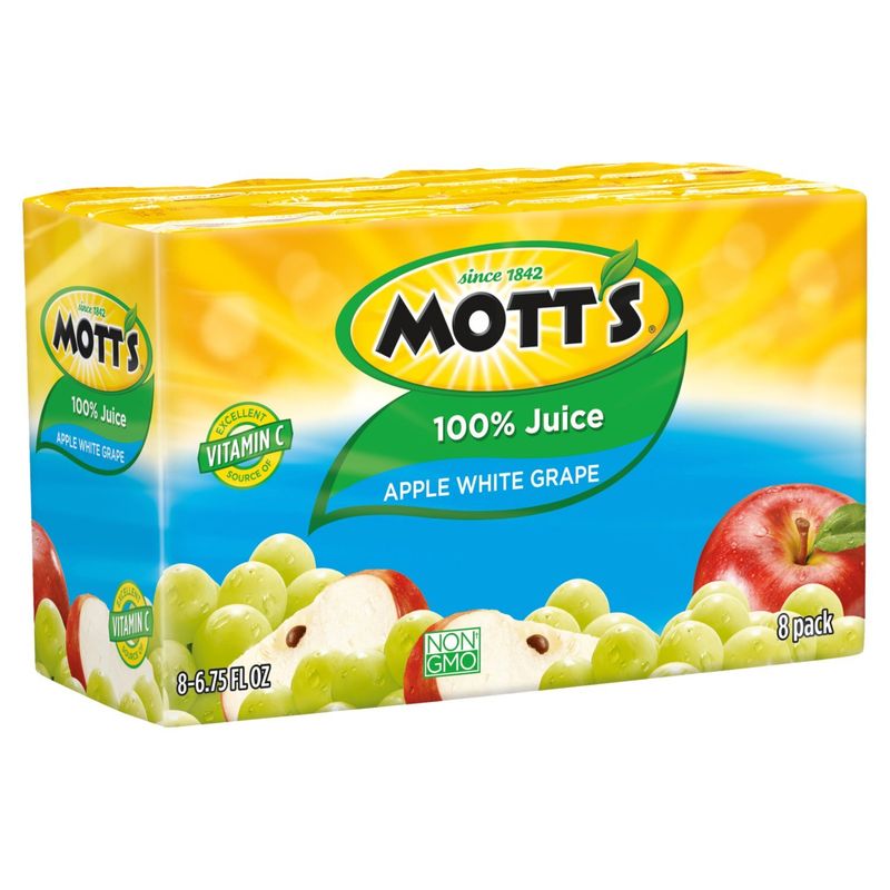 Mott's Apple White Grape No Sugar Added 100% Juice, 8 count