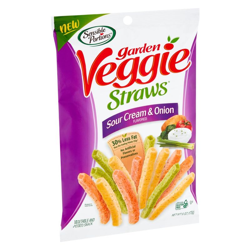 Sensible Portions Garden Veggie Straws Sour Cream &amp; Onion Flavored Vegetable and Potato Snack, 6 oz