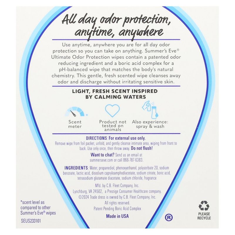 Summer's Eve Ultimate Odor Protection Daily Refreshing Wipes, 12 count