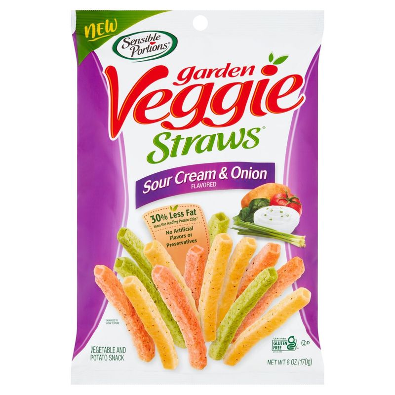 Sensible Portions Garden Veggie Straws Sour Cream &amp; Onion Flavored Vegetable and Potato Snack, 6 oz