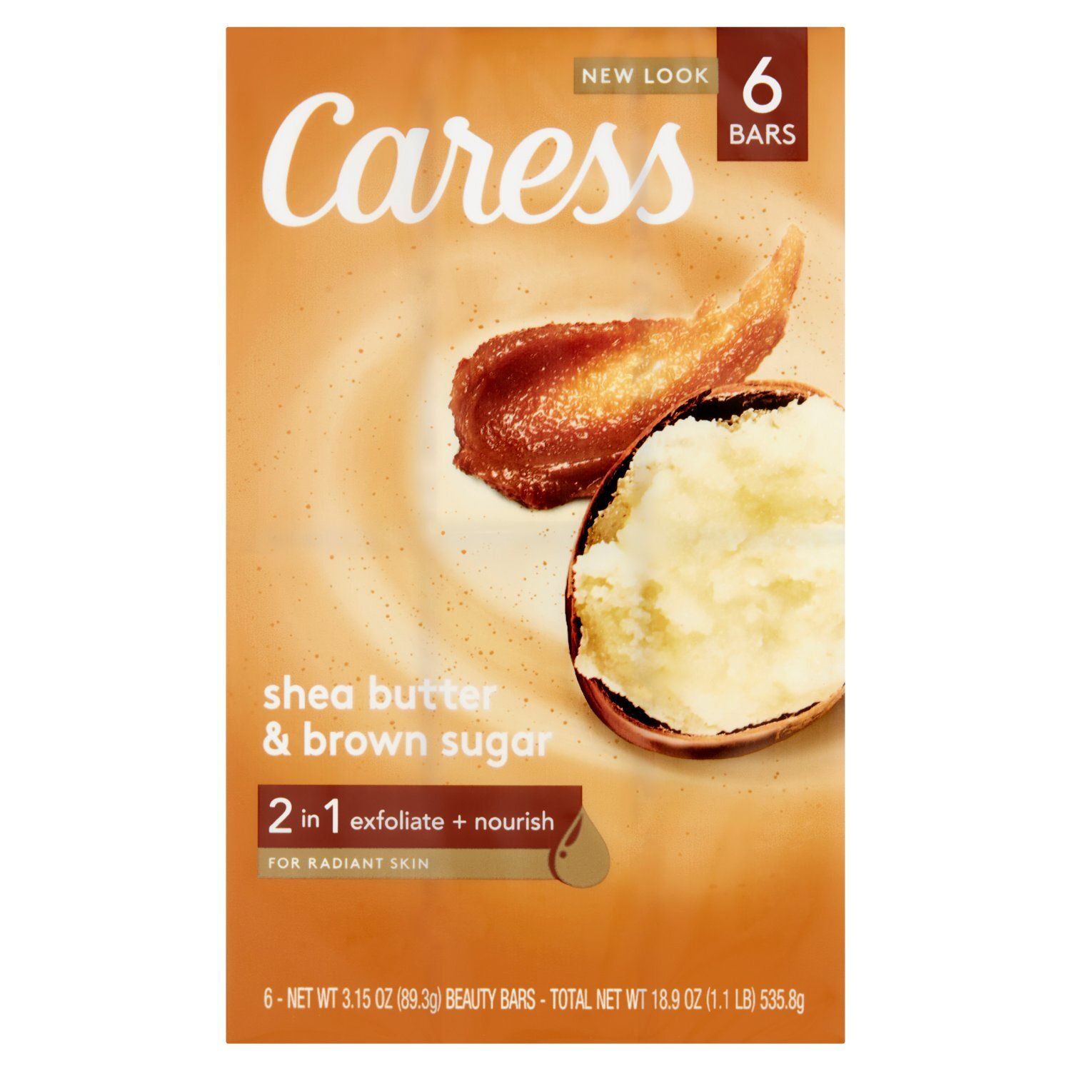 Caress Shea Butter &amp; Brown Sugar 2 in 1 Beauty Bars, 3.15 oz, 6 count