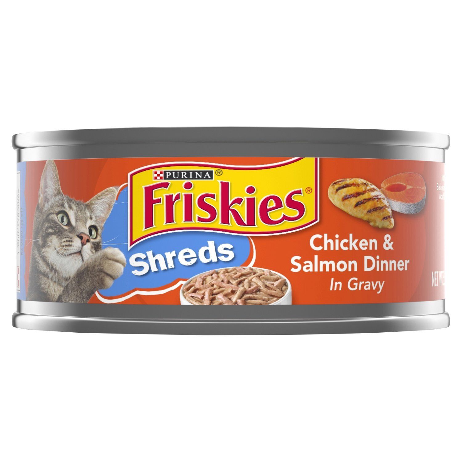 Purina Friskies Shreds Chicken &amp; Salmon Dinner in Gravy Cat Food, 5.5 oz
