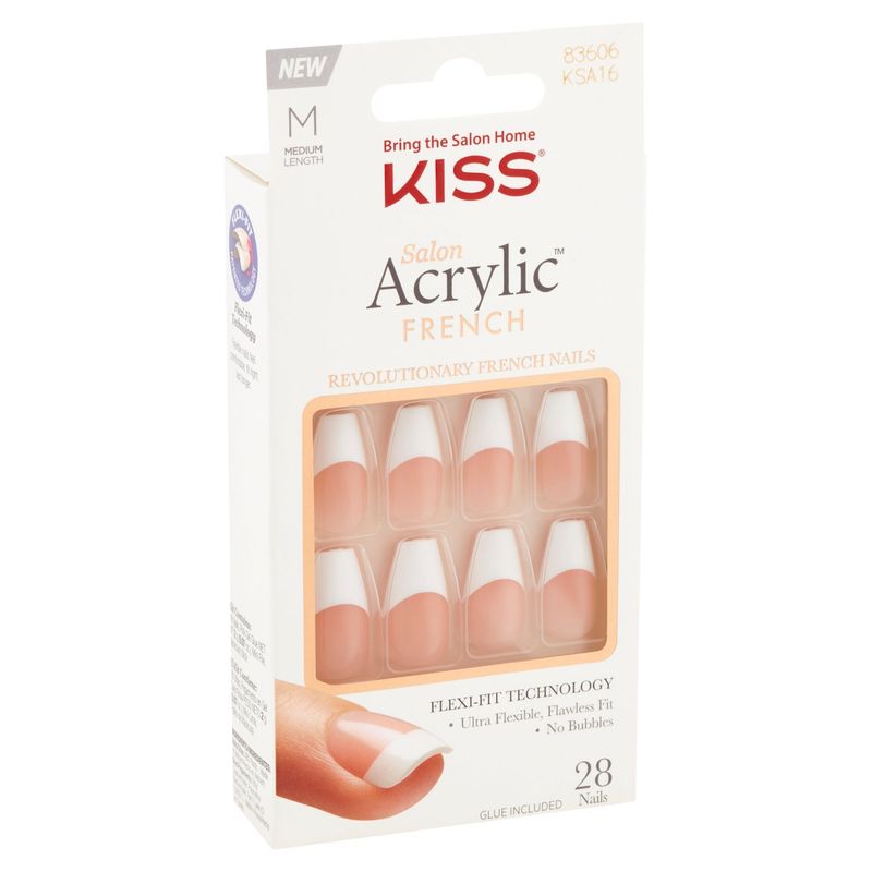 Kiss Salon Acrylic French Medium Revolutionary French Nails Kit, 28 nails