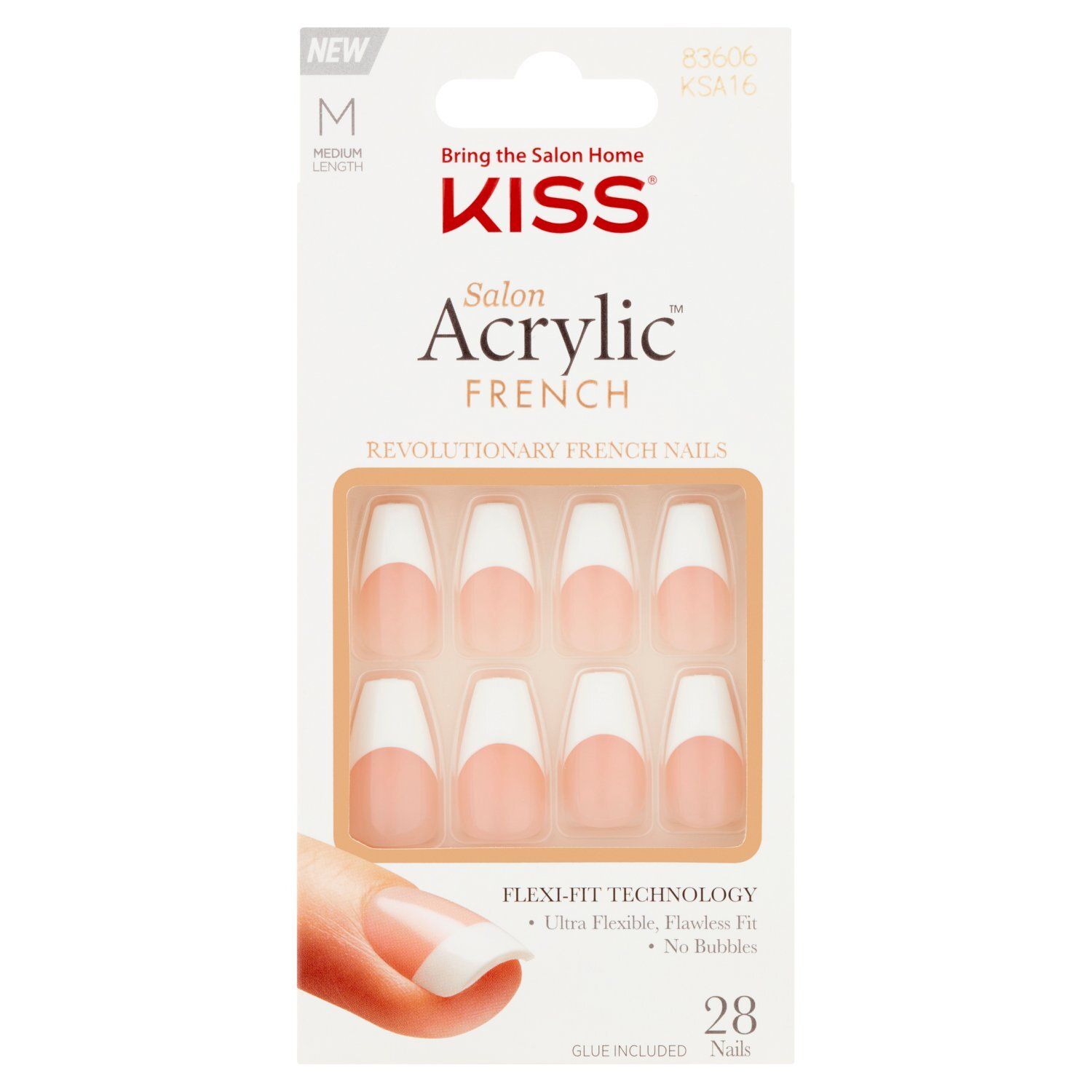Kiss Salon Acrylic French Medium Revolutionary French Nails Kit, 28 nails