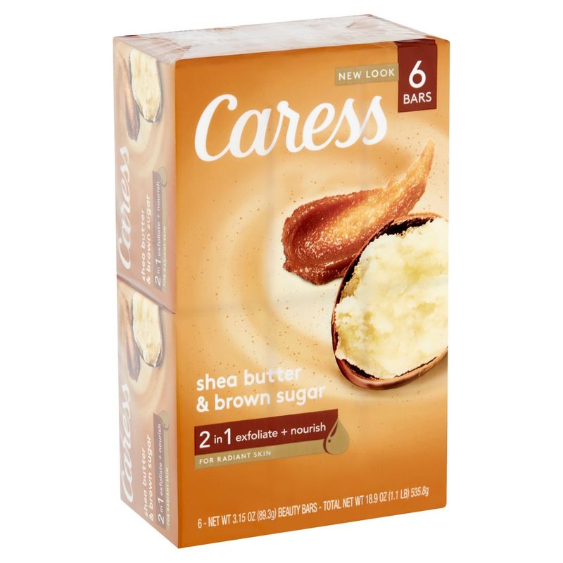 Caress Shea Butter &amp; Brown Sugar 2 in 1 Beauty Bars, 3.15 oz, 6 count