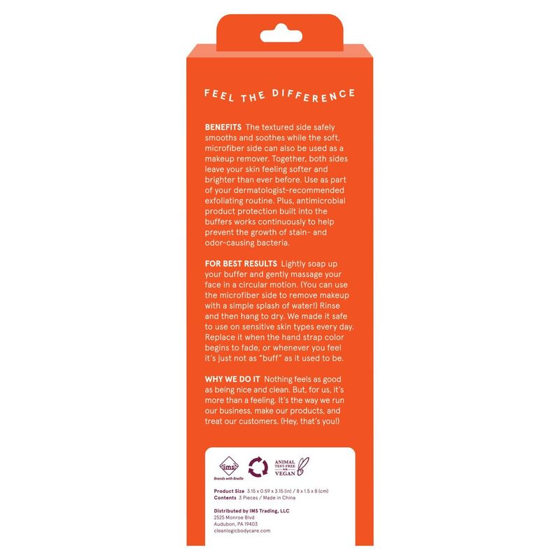 Cleanlogic Bath and Body Sensitive Skin Dual-Texture Facial Buffers, 3 count