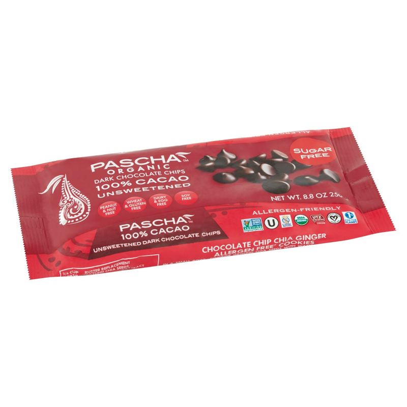 Pascha Organic 100% Cacao Unsweetened Dark Chocolate Chips, 8.8 oz