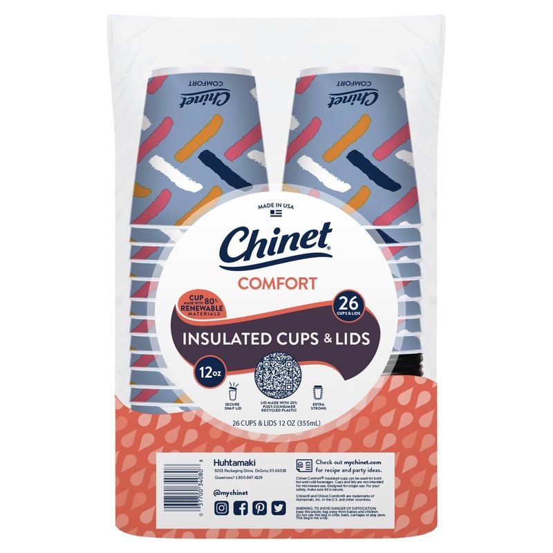Chinet 12 oz Comfort Insulated Cups &amp; Lids, 26 count