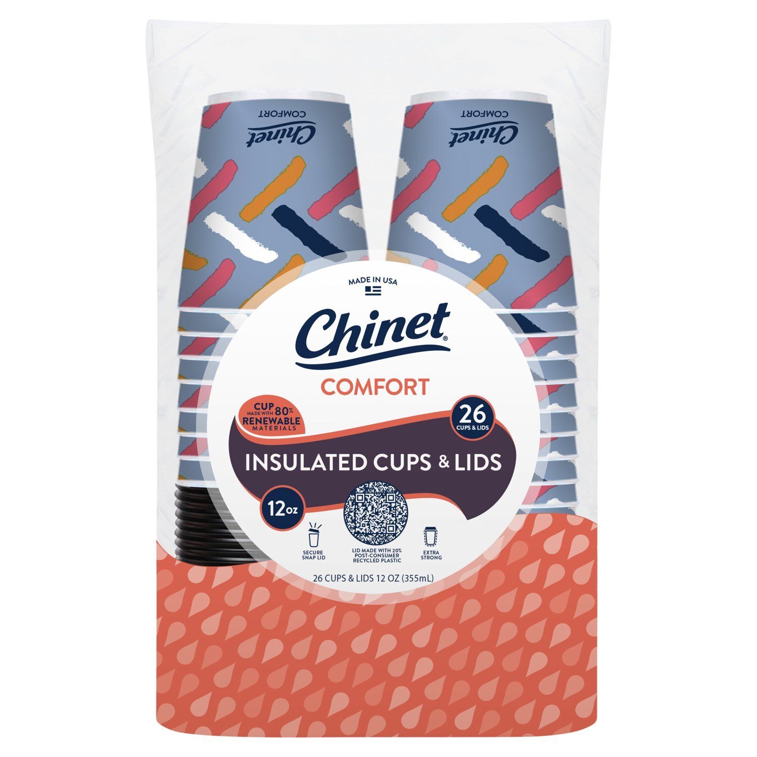 Chinet 12 oz Comfort Insulated Cups &amp; Lids, 26 count