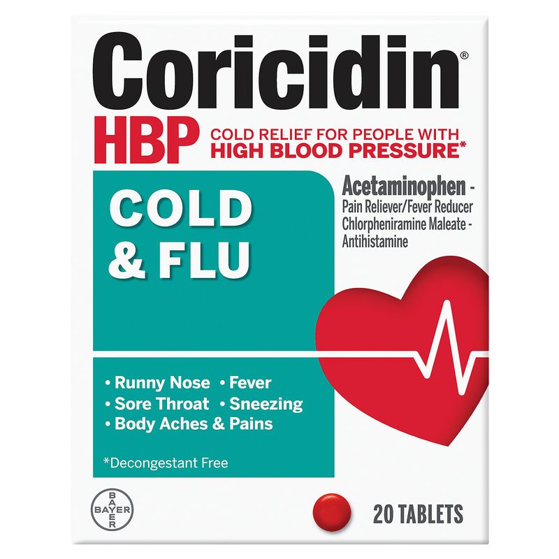 Coricidin HBP Cold &amp; Flu Tablets, 20 count