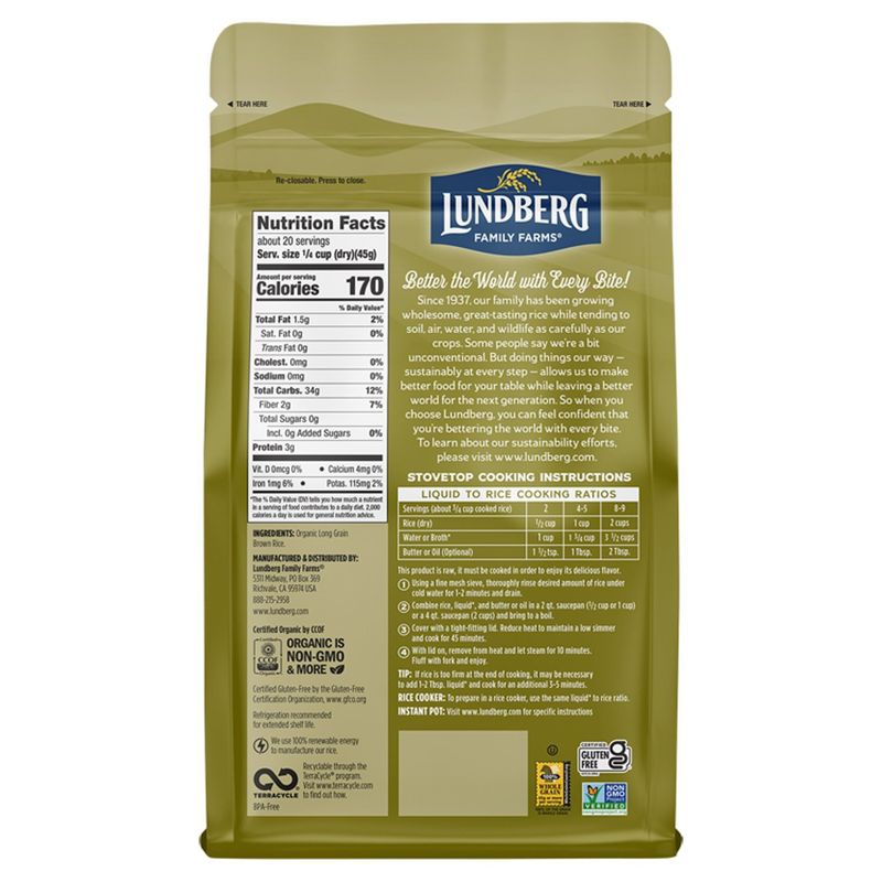 Lundberg Family Farms 2LB OG BROWN LONG GRAIN RICE