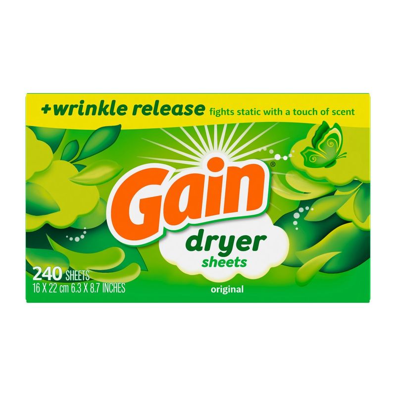Gain dryer sheets Plus Wrinkle Release, Original Scent, 240 Count, Fights static with a touch of sc