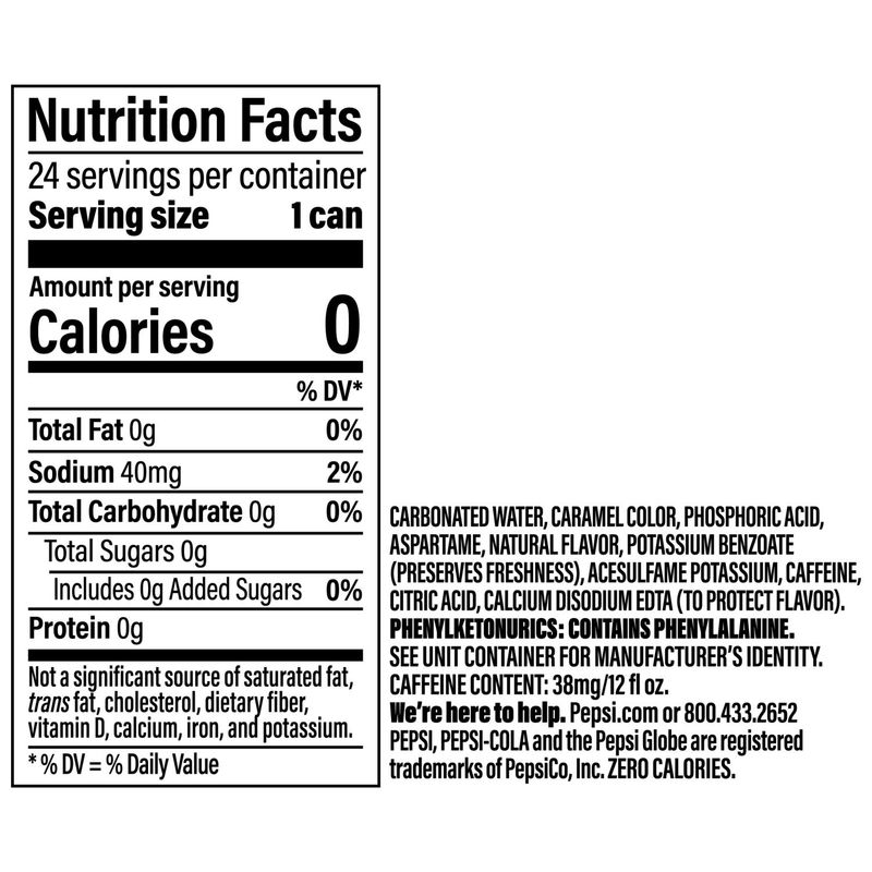 Pepsi Zero Sugar Soda Cola 12 Fl Oz 24 Count Cans