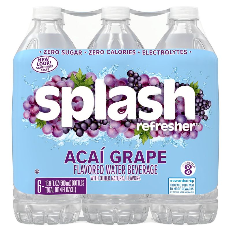 Splash Refresher Acai Grape Flavored Water Beverage, 16.9 fl oz, 6 count