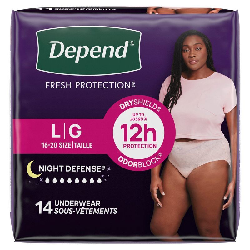Depend Night Defense Fresh Protection Underwear, Size L, 14 count