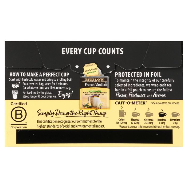 Bigelow French Vanilla Decaffeinated Black Tea Bags, 20 count, 1.28 oz