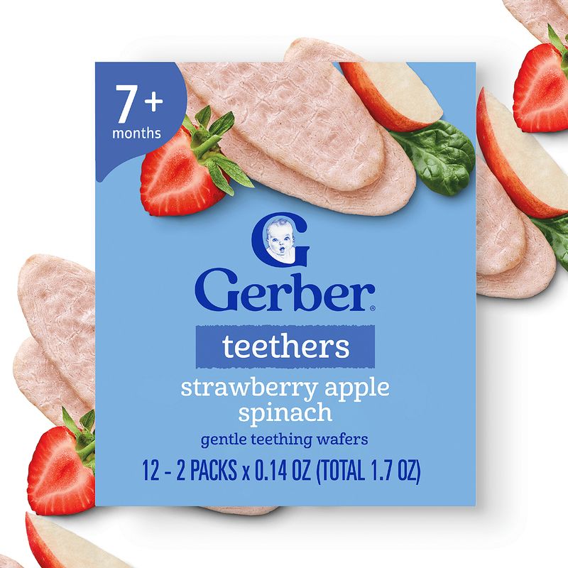 Gerber Strawberry Apple Spinach Gentle Teething Wafers Baby Food, 7+ months, 2 count, 1.7 oz