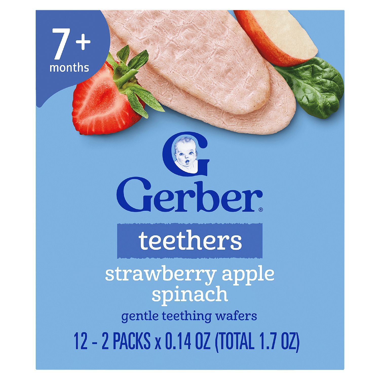Gerber Strawberry Apple Spinach Gentle Teething Wafers Baby Food, 7+ months, 2 count, 1.7 oz