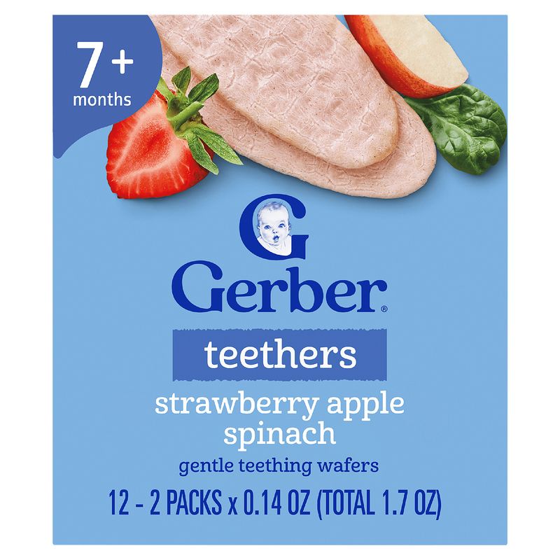 Gerber Strawberry Apple Spinach Gentle Teething Wafers Baby Food, 7+ months, 2 count, 1.7 oz