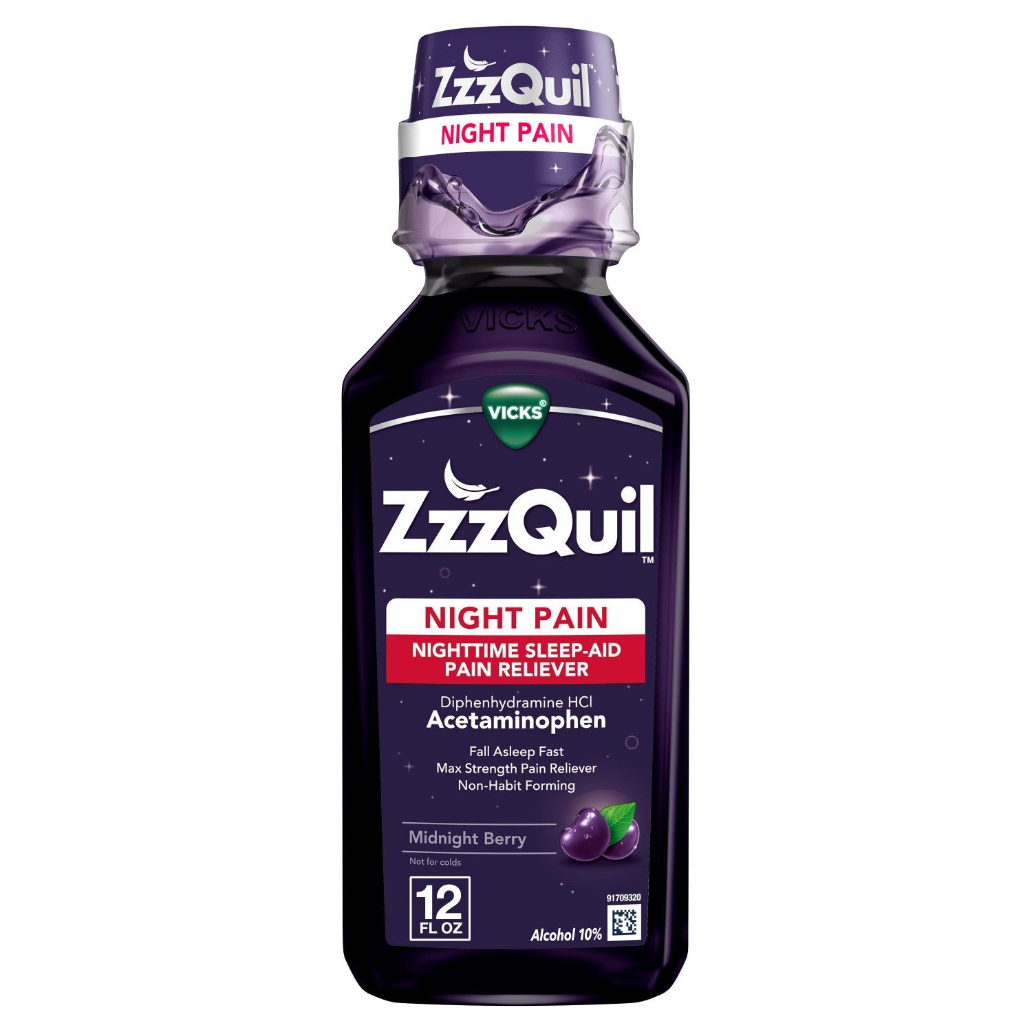 ZzzQuil Liquid, Max Strength Pain Reliever, Nighttime Sleep Aid Liquid, Acetaminophen 1000mg, Diphe