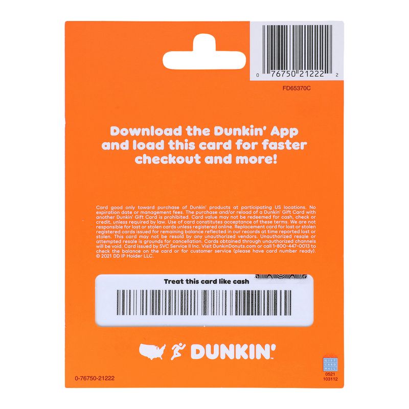 Dunkin Donuts  $15 Gift Card, 1 each