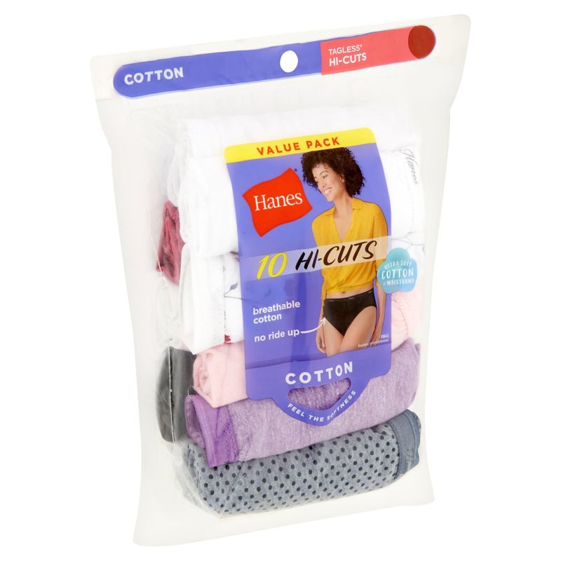 Hanes Cotton Tagless Hi-Cuts Panties Value Pack, Size 6, 10 count