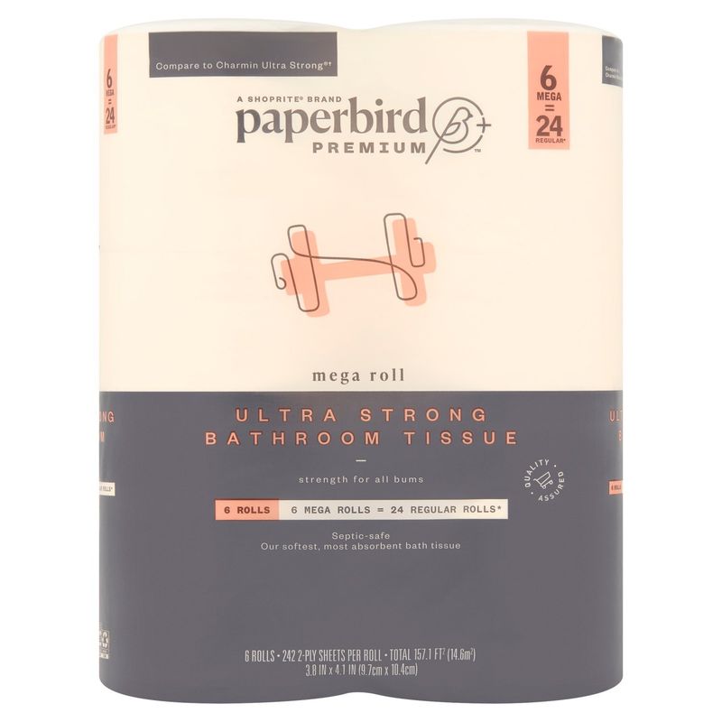 Paperbird Premium Mega Roll Ultra Strong Bathroom Tissue, 6 count