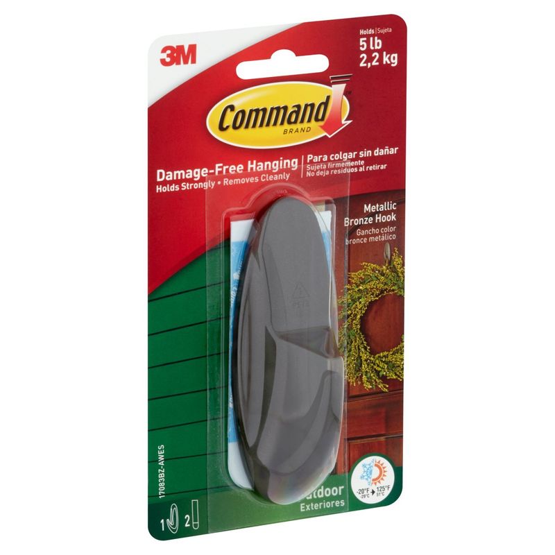 Command™ Outdoor Large Metallic Bronze Hook, 1 Hook, 2 Strips/Pack
