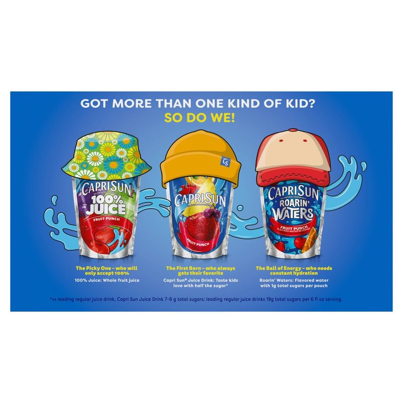Capri Sun Roarin' Waters Berry Rapids Flavored Water Beverage, 6 fl oz, 10 count